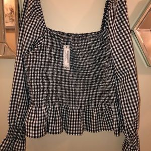 Gingham Shirred Peplum Plus Top